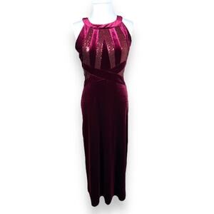Candalite Petite purple maroon velvet evening dress formal sequins bridesmaid